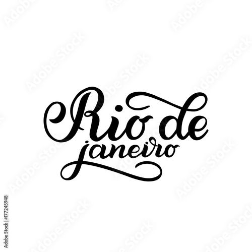 City logo isolated on white. Black label or logotype. Vintage badge calligraphy in grunge style. Great for t-shirts or poster. Rio de Janeiro, Brazil