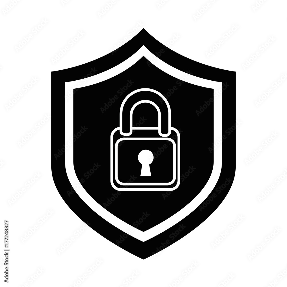 shield with safe padlock isolated icon shield with safe padlock isolated icon