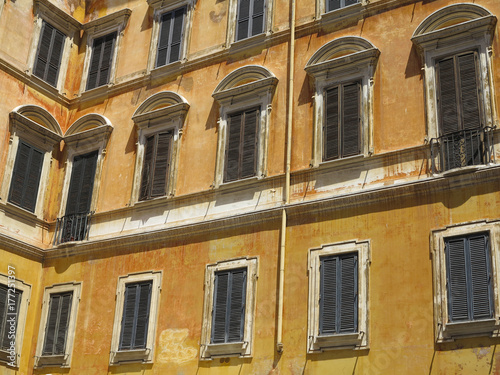 Facade of a classical building in the historical center of Rome, Italy