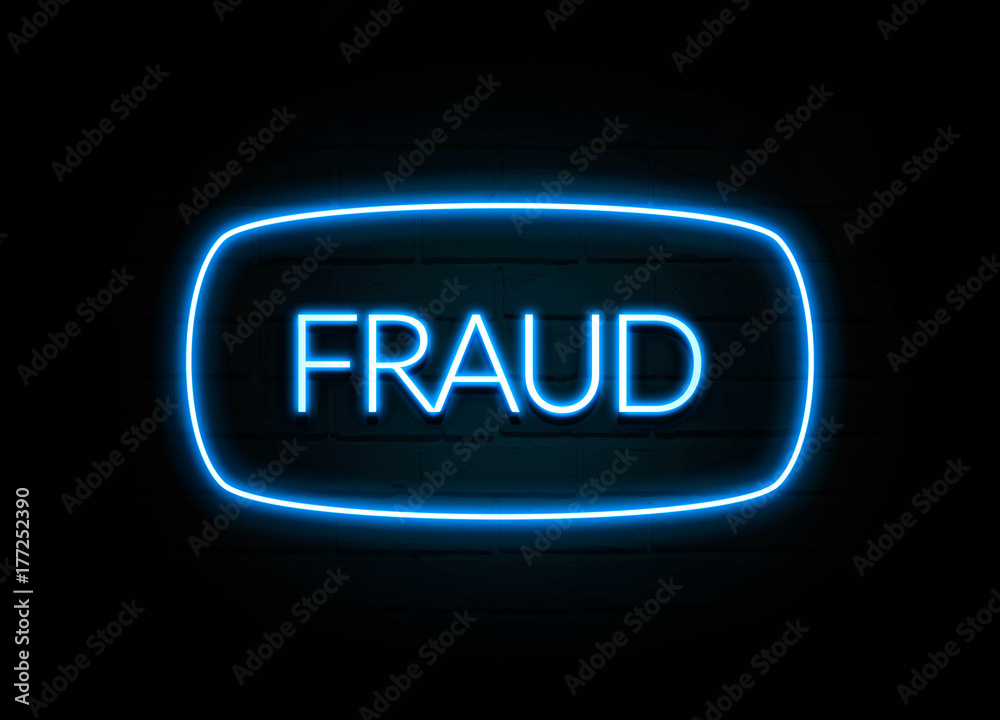 Fraud  - colorful Neon Sign on brickwall