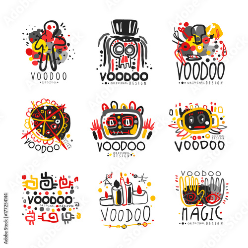 Voodoo African and American magic logo set