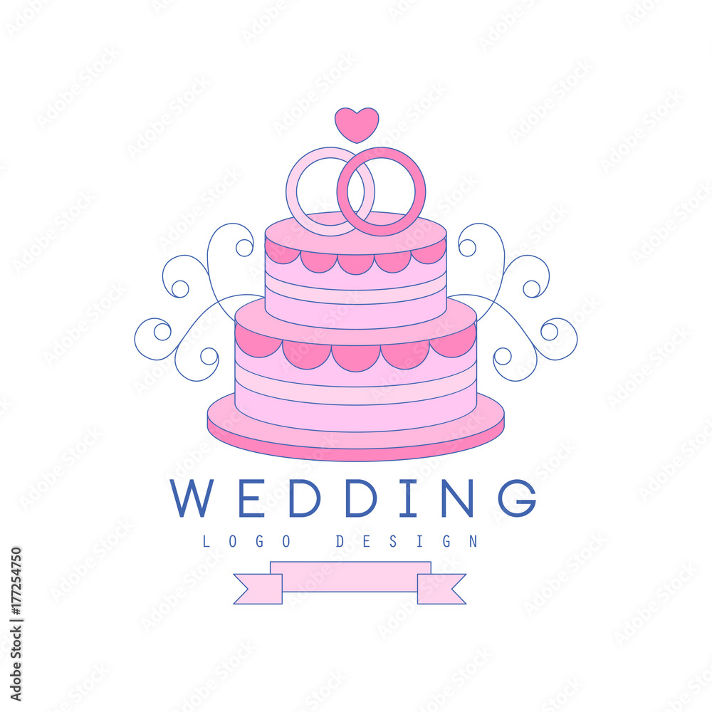 Line logo design with wedding cake and rings on top Line logo design with wedding cake and rings on top