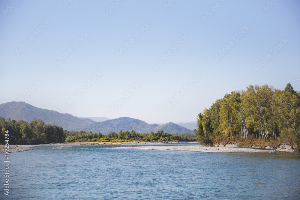 Katun river. Altai autumn landscape Katun river. Altai autumn landscape