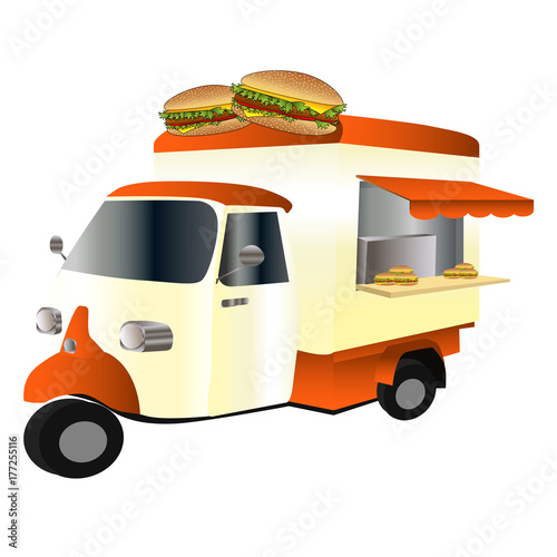 Vintage car fast food truck, hamburger