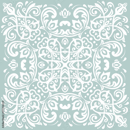 Elegant vector ornament in classic style. Abstract traditional pattern with oriental elements. Classic light blue and white vintage pattern