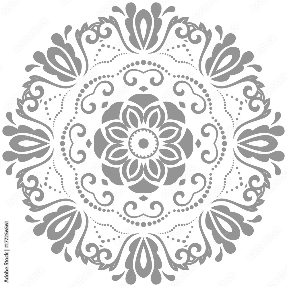 Elegant vector round gray ornament in classic style. Abstract traditional pattern with oriental elements. Classic vintage pattern