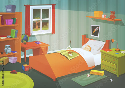 Kid Or Teenager Bedroom In The Moonlight