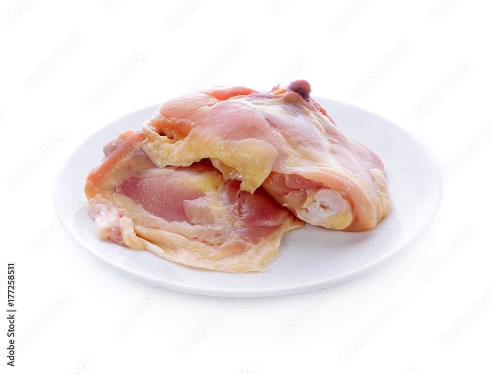 Chicken hip in white plate isolated on white background Chicken hip in white plate isolated on white background