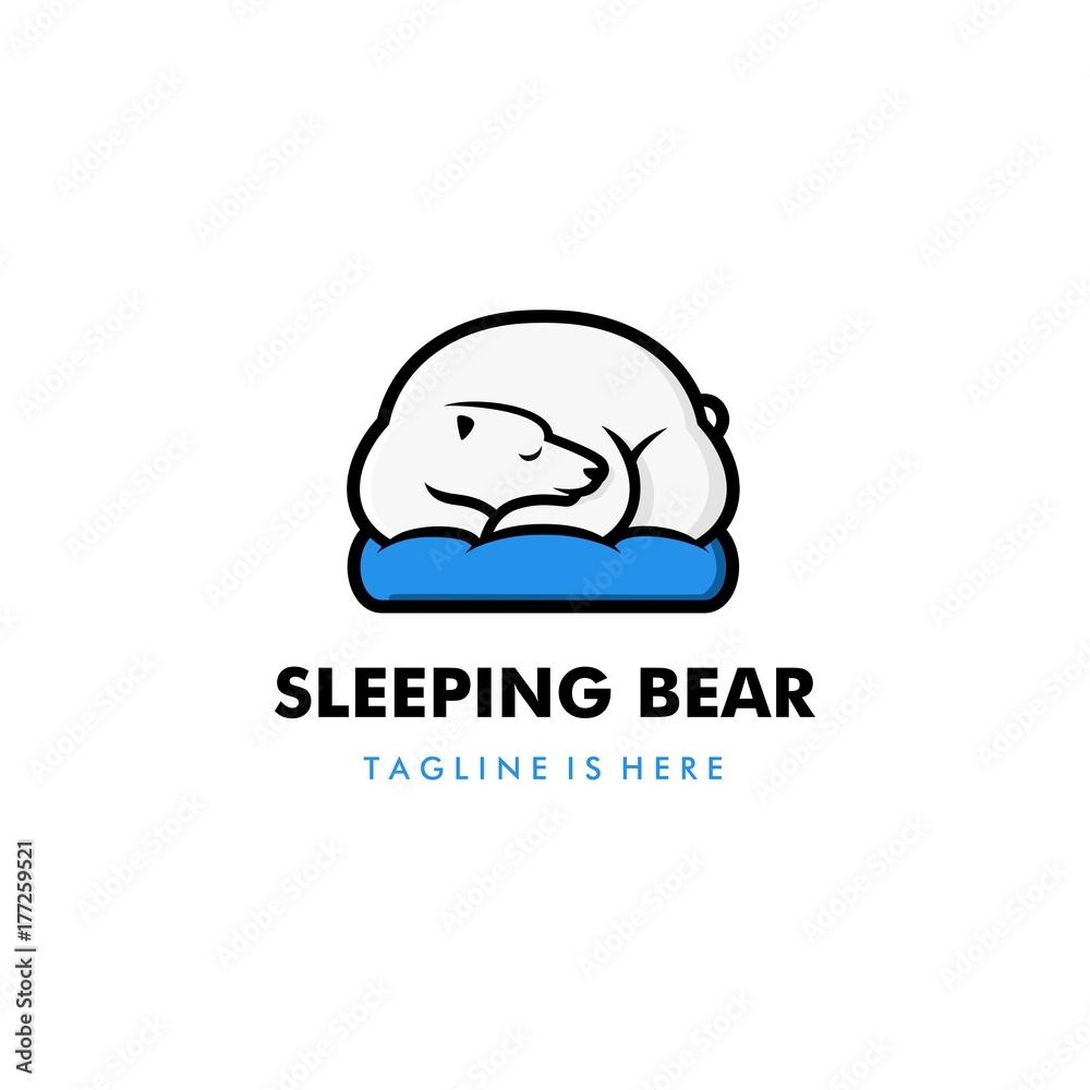 lazy sleeping white polar bear in blue pillow logo vector template illustration lazy sleeping white polar bear in blue pillow logo vector template illustration