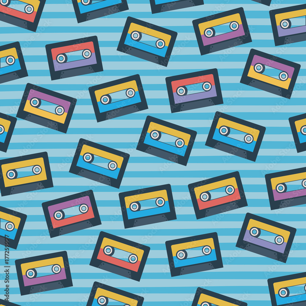 cassettes pattern set on pop art linear color background cassettes pattern set on pop art linear color background