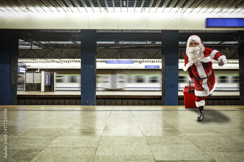 red old santa claus and train 
