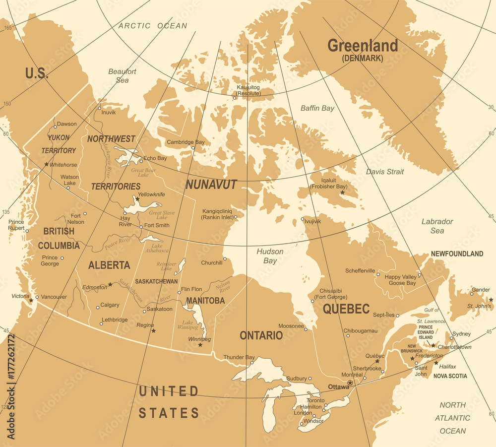 Fototapeta premium Canada Map - Vintage Vector Illustration