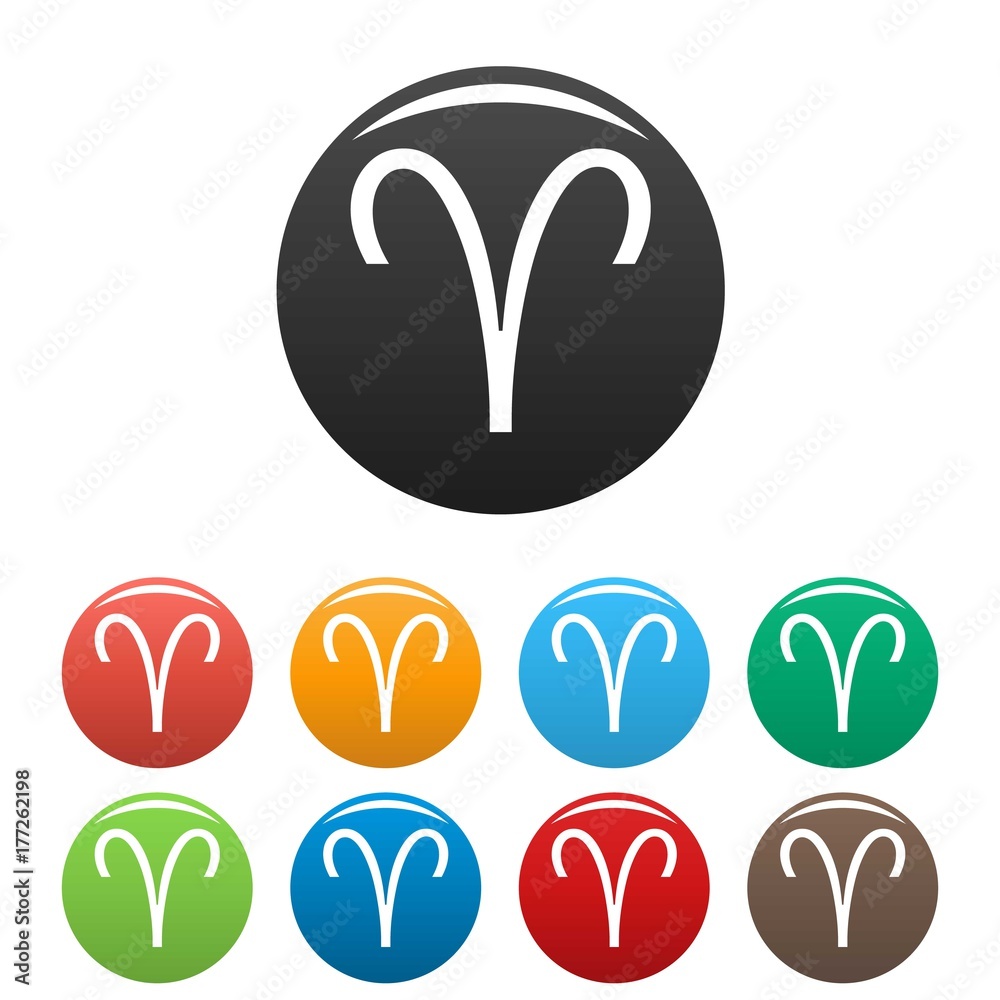 Aries zodiac sign icons set vector simple Aries zodiac sign icons set vector simple