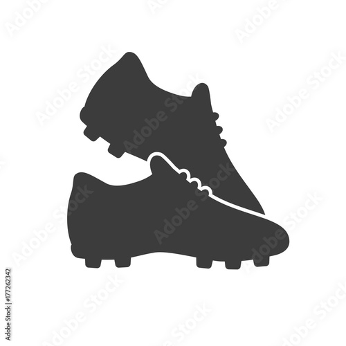 Soccer footwear icon on white background with. Bleck Vector illustration footbol boots.