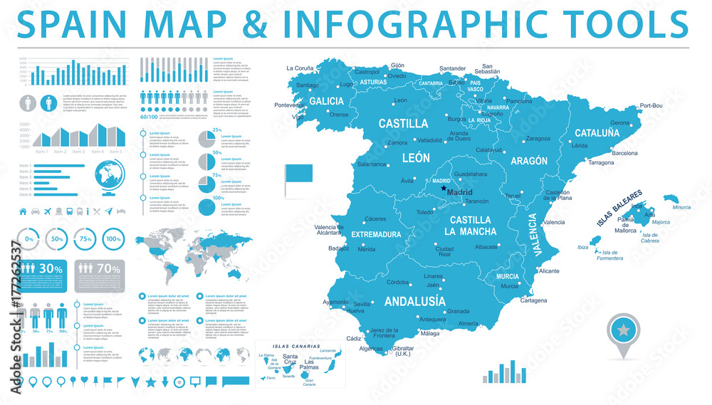 Naklejka premium Spain Map - Info Graphic Vector Illustration