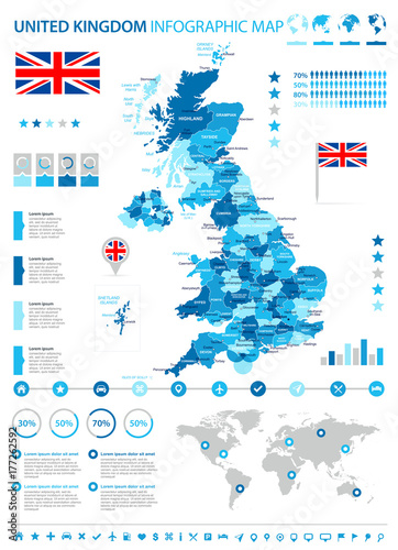 United Kingdom - infographic map and flag - illustration