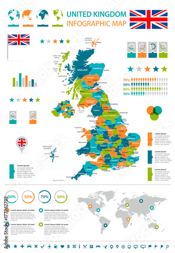United Kingdom - infographic map and flag - illustration