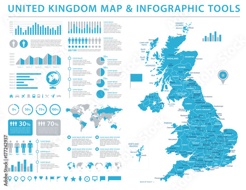 Photo United Kingdom Map - Info Graphic Vector Illustration