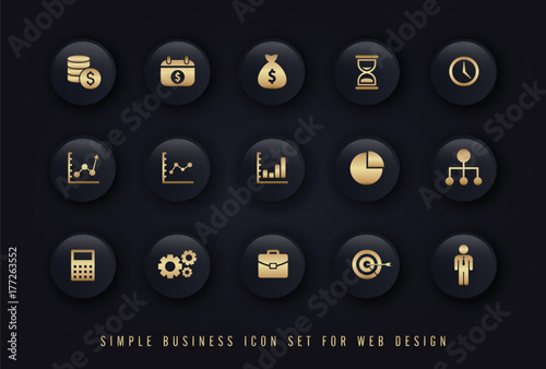 simple business icon gold on black button background vector set for website e-commerce, business pictogram concept photo