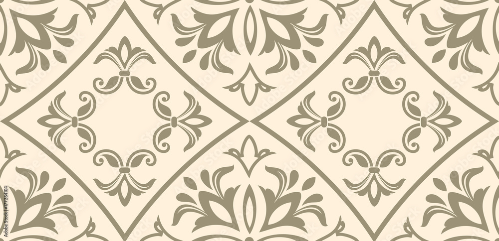 Flowers pattern vector with ceramic print. Background with portuguese azulejo, mexican talavera, spanish, italian majolica motifs.