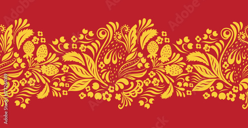 Traditional russian Hohloma style seamless pattern. Vector illustration. photo