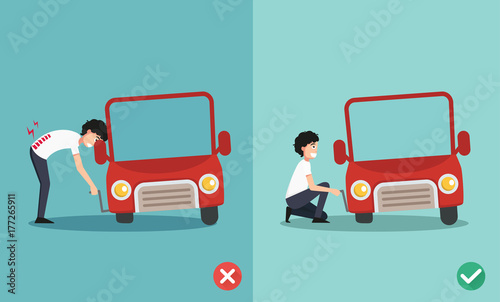 right and wrong ways to fixing car a car,illustration