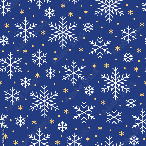 Christmas, new year seamless pattern, snowflakes line illustration. Vector icons of winter holidays, cold season snow flakes, snowfall. Celebration party blue white repeated background.