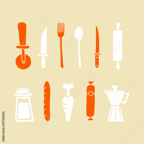 Hand drawn vector kitchen elements