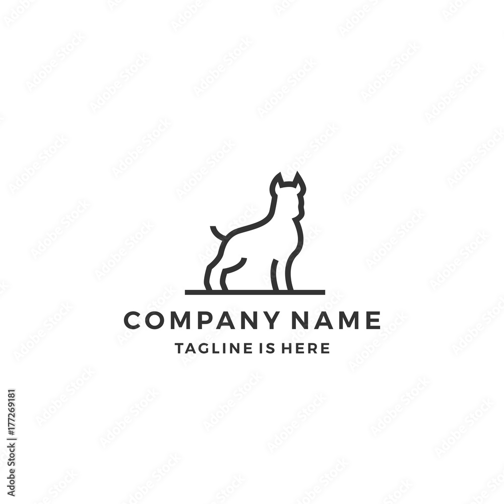 minimalist monoline outline dog vector logo icon template illustration
