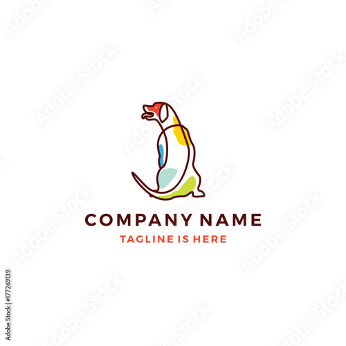 sitting dog outline monoline colorfull icon logo template vector illustration