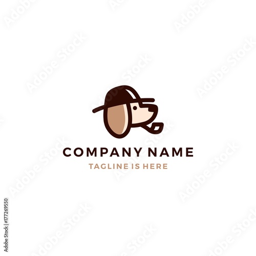 dog detective head using hat and smoking pipe icon logo template vector illustration