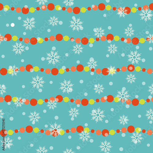 Background with christmas balls and snowflakes. Seamless festive pattern for winter holiday design. Modern xmas vector pattern for cushion, pillow, bandanna, silk kerchief or shawl fabric print.
