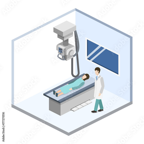 Isometric 3D vector illustration roentgen x-ray study.