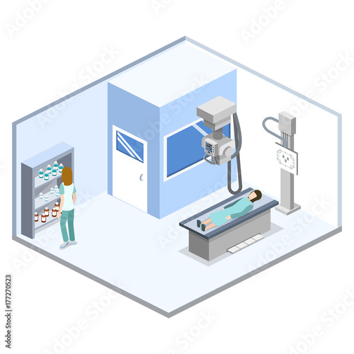 Isometric 3D vector illustration roentgen x-ray study.