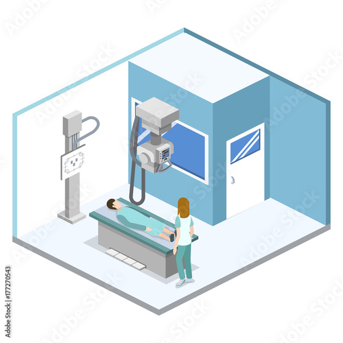 Isometric 3D vector illustration roentgen x-ray study.