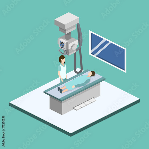 Isometric 3D vector illustration roentgen x-ray study.