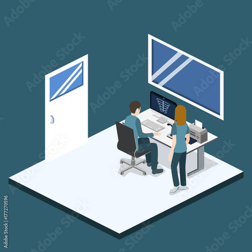 Isometric 3D vector illustration roentgen x-ray study.