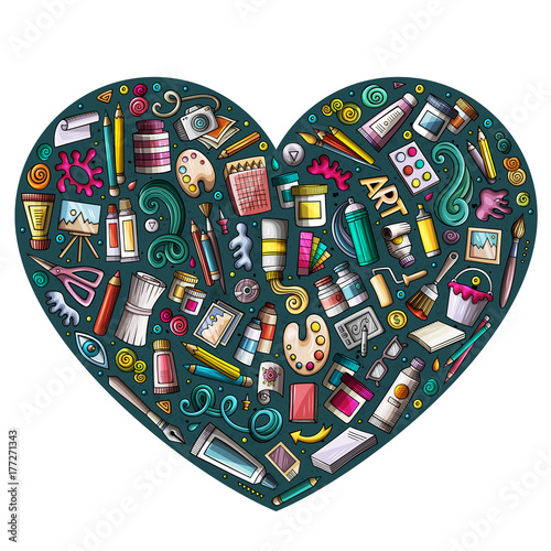 Colorful vector set of Art cartoon doodle objects