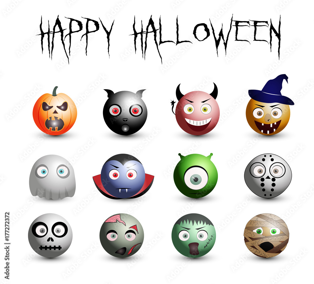 Cute Halloween icons set. Vector illustration.
Cute Halloween icons set. Vector illustration.