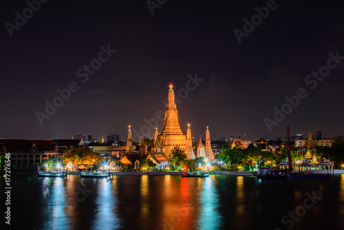 Arun temple (Wat Arun), famous tourist attraction in night time,Bangkok Thailand. © thatreec