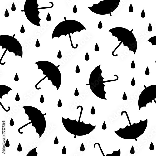 Abstract handmade umbrella and drop seamless pattern background. Childish handcrafted wallpaper