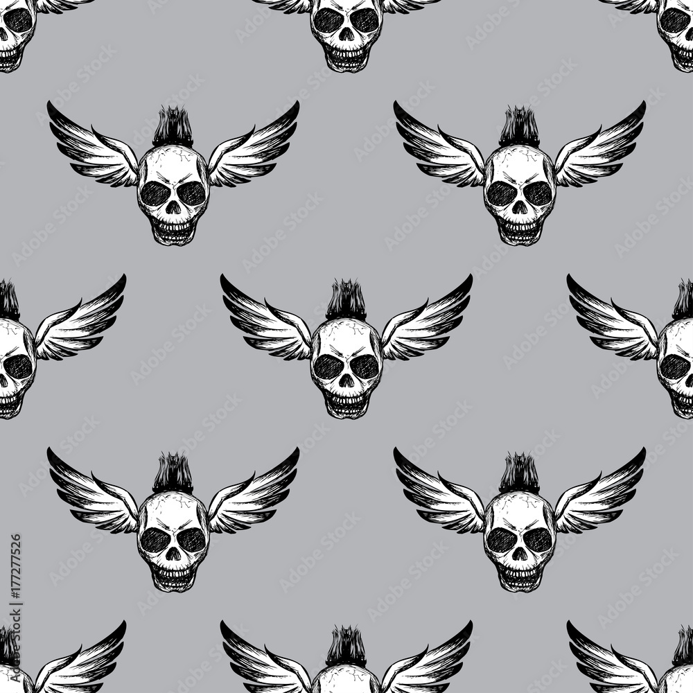 Obraz premium scary skull with wings Seamless pattern