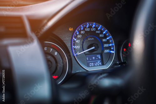 Closeup dashboard of mileage car photo