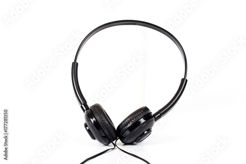 black headphone on white background
