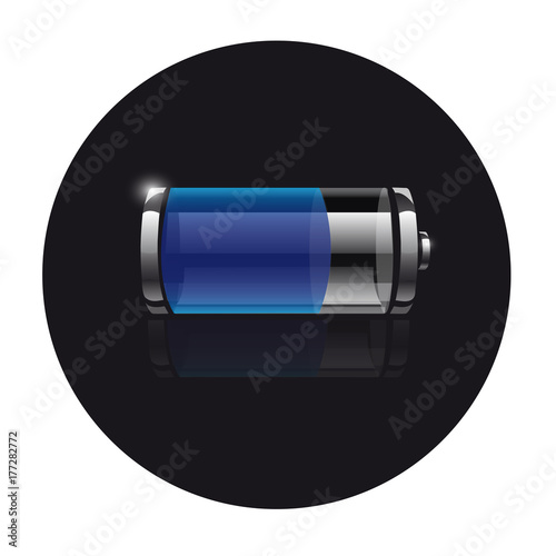 Icon battery on a black background with reflection