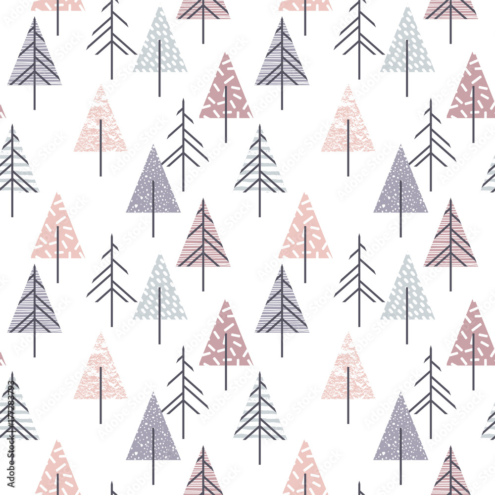 Fototapeta Abstract geometric seamless repeat pattern with christmas trees.