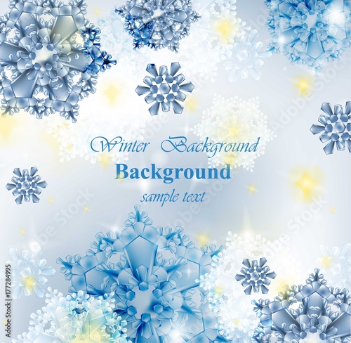 Winter card with snowflakes. Blue frost ice backgrounds