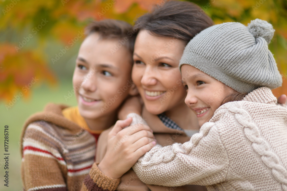 happy mother with children outdoors happy mother with children outdoors