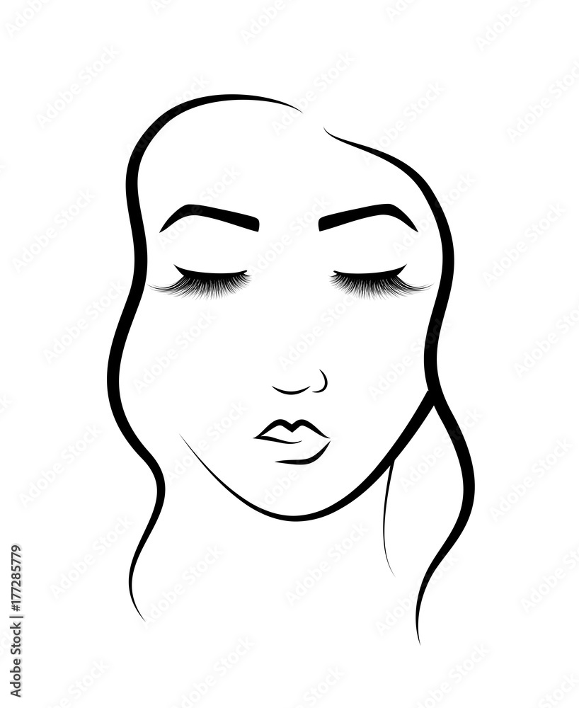 The face of a beautiful girl. Logo for beauty salon. Procedure for eyelash extension and permanent makeup.