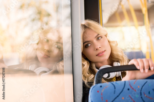 pensive girl in bus